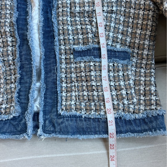 Nanette Lepore Frayed Tweed Denim Trim Jacket Blazer - Picture 12 of 16